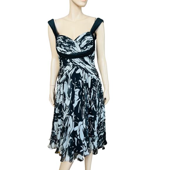 Tadashi Shoji NEW Collection 100% Silk Midi Black and White Dress Size 10 - Picture 3 of 14